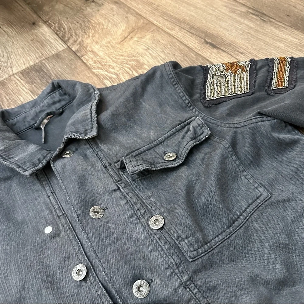 Free People Black Sequin Military Epaulet style jacket women’s size M - Picture 3 of 12